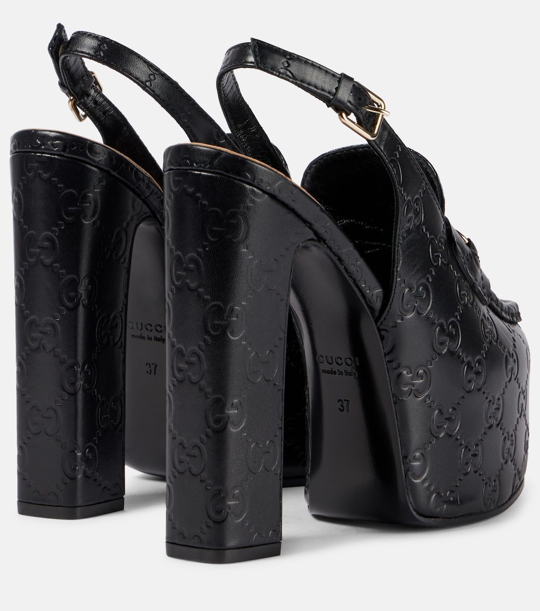 Horsebit GG debossed leather loafer pumps | Gucci