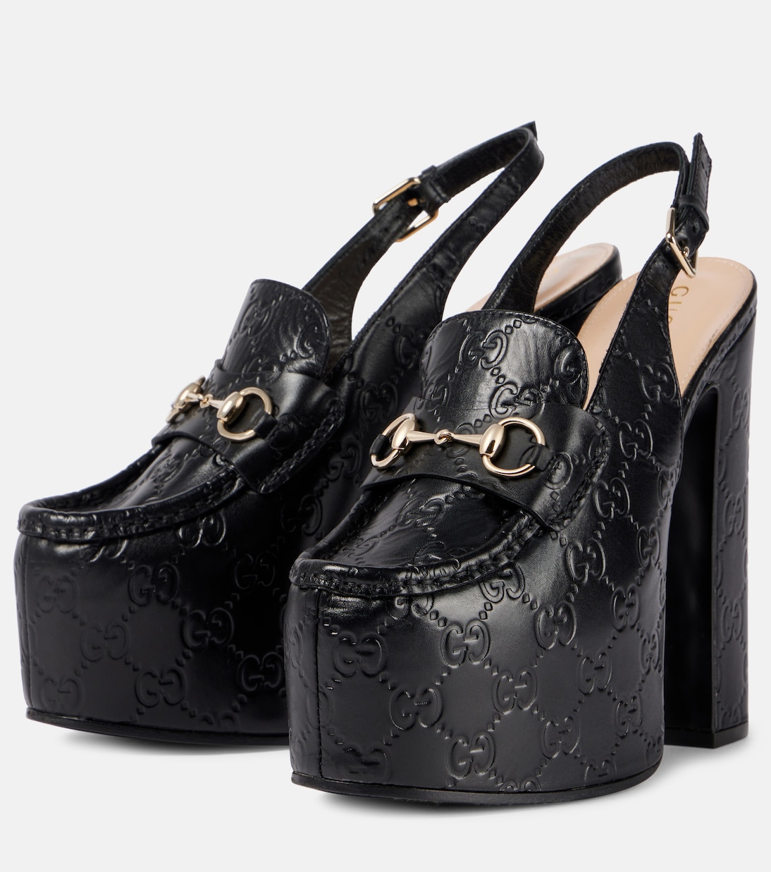 Horsebit GG debossed leather loafer pumps | Gucci