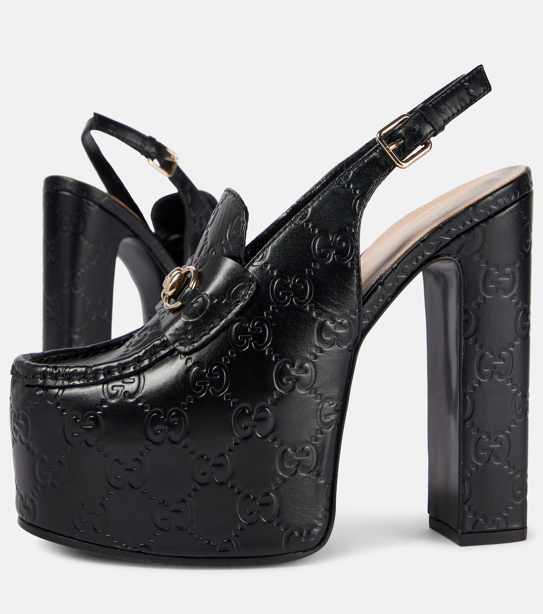 Horsebit GG debossed leather loafer pumps | Gucci