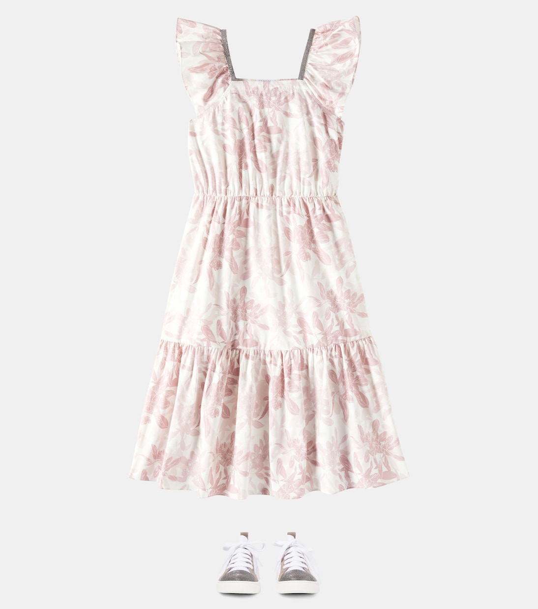 Abito in popeline di cotone con monili | Brunello Cucinelli Kids
