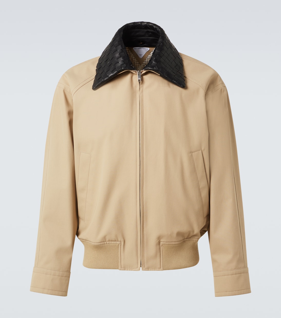 Giacca blouson in twill con pelle Intrecciato | Bottega Veneta