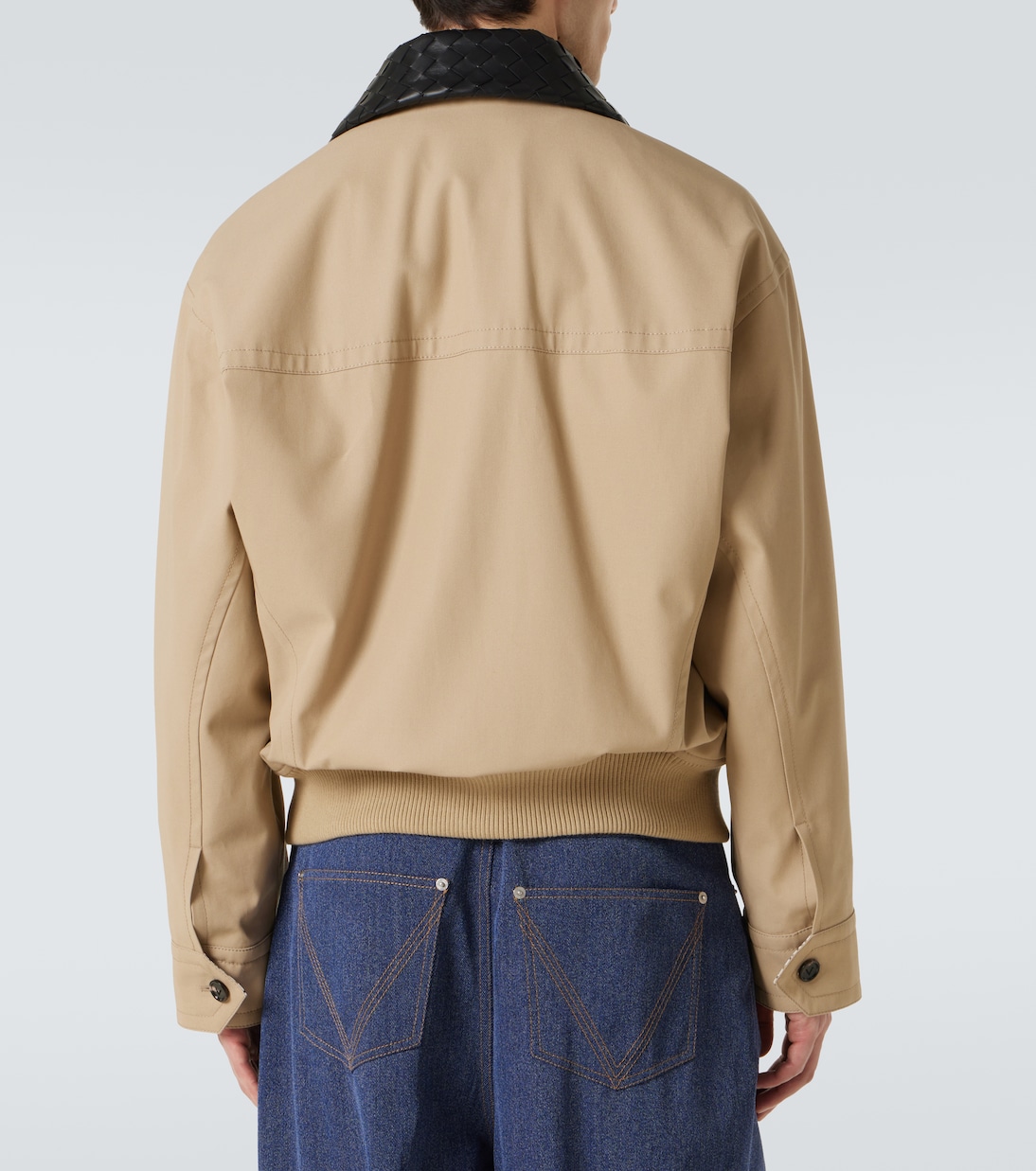 Giacca blouson in twill con pelle Intrecciato | Bottega Veneta