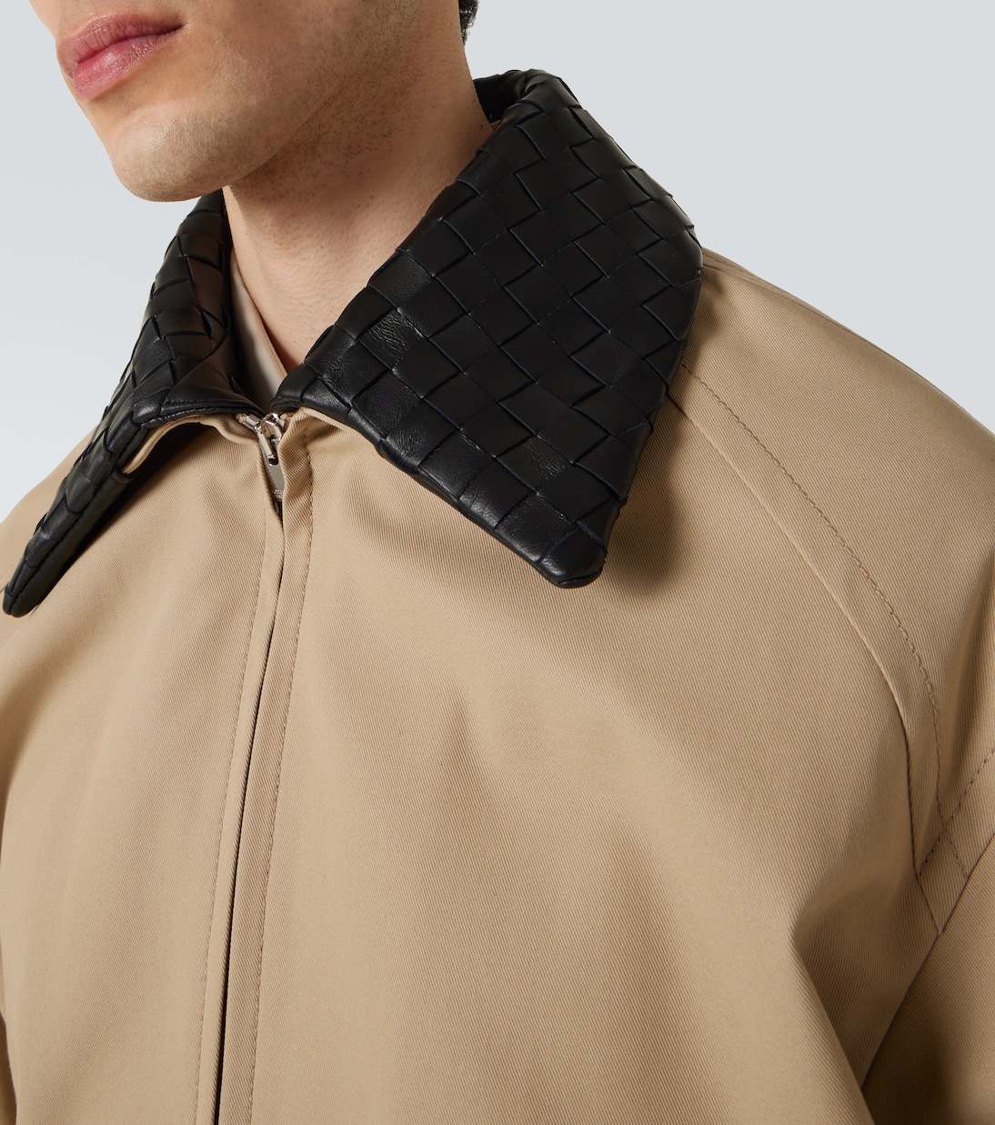 Giacca blouson in twill con pelle Intrecciato | Bottega Veneta