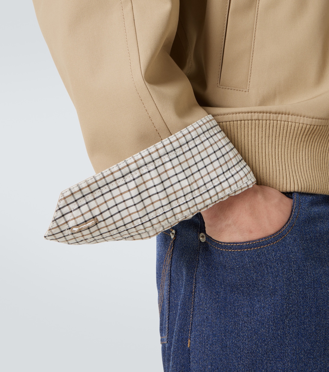 Giacca blouson in twill con pelle Intrecciato | Bottega Veneta