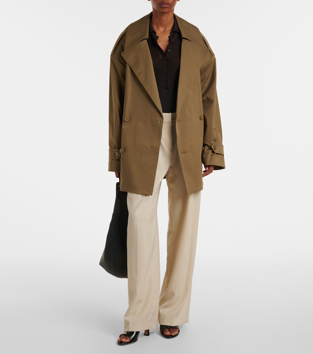 Zurich oversized cotton cropped trench coat | The Frankie Shop
