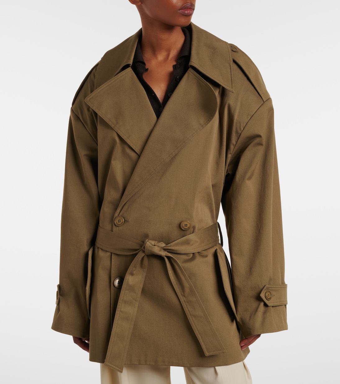 Zurich oversized cotton cropped trench coat | The Frankie Shop