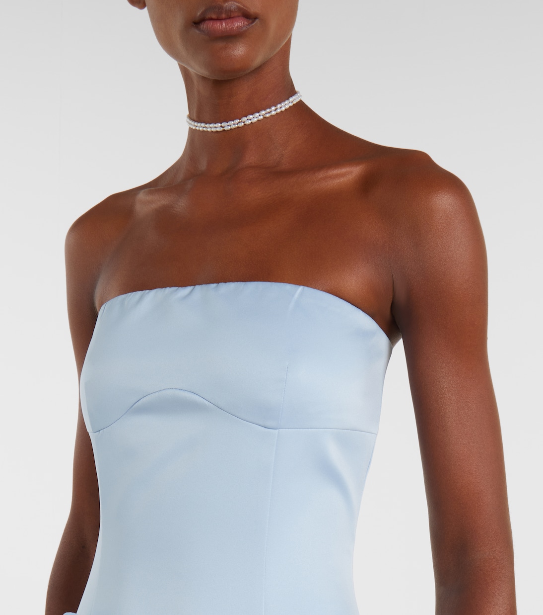 Floral-appliqué strapless gown | Rotate