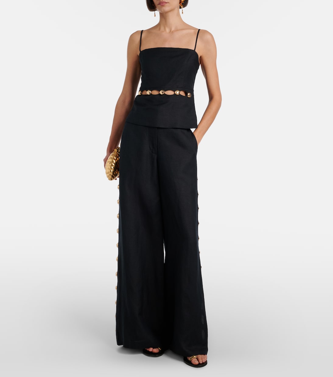 挖剪缀饰亚麻混纺吊带背心 | Simkhai