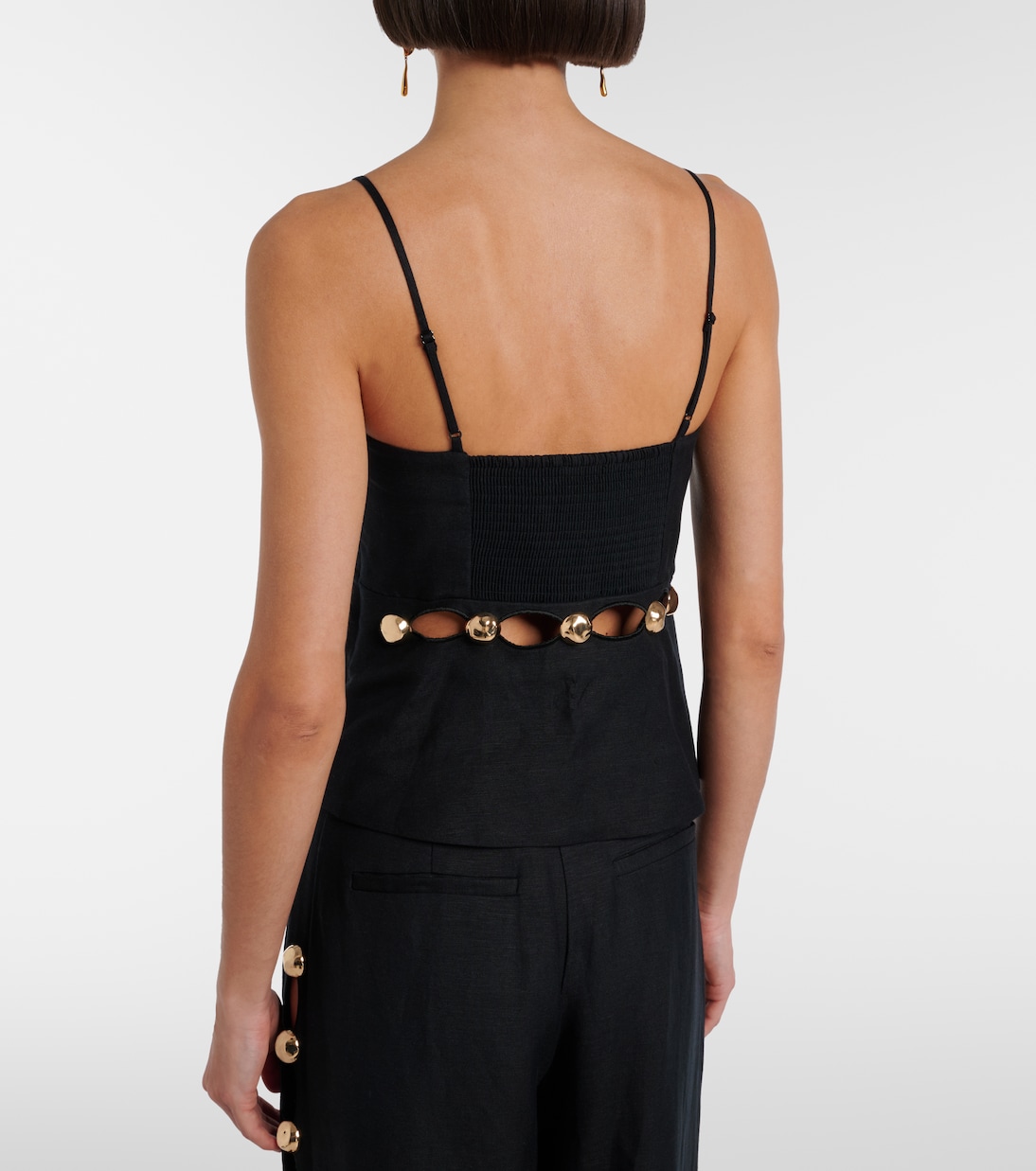 挖剪缀饰亚麻混纺吊带背心 | Simkhai