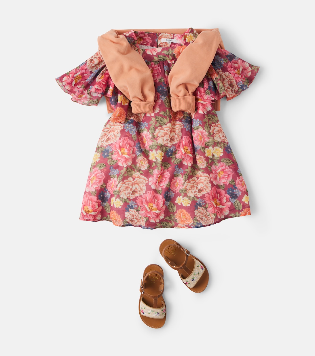 Floral ruffled cotton and silk dress | Chloé Kids
