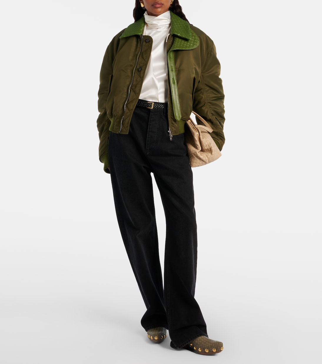 Intrecciato leather-trimmed bomber jacket | Bottega Veneta