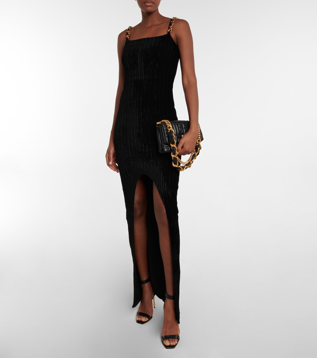 Geripptes Maxikleid aus Samt | Balmain