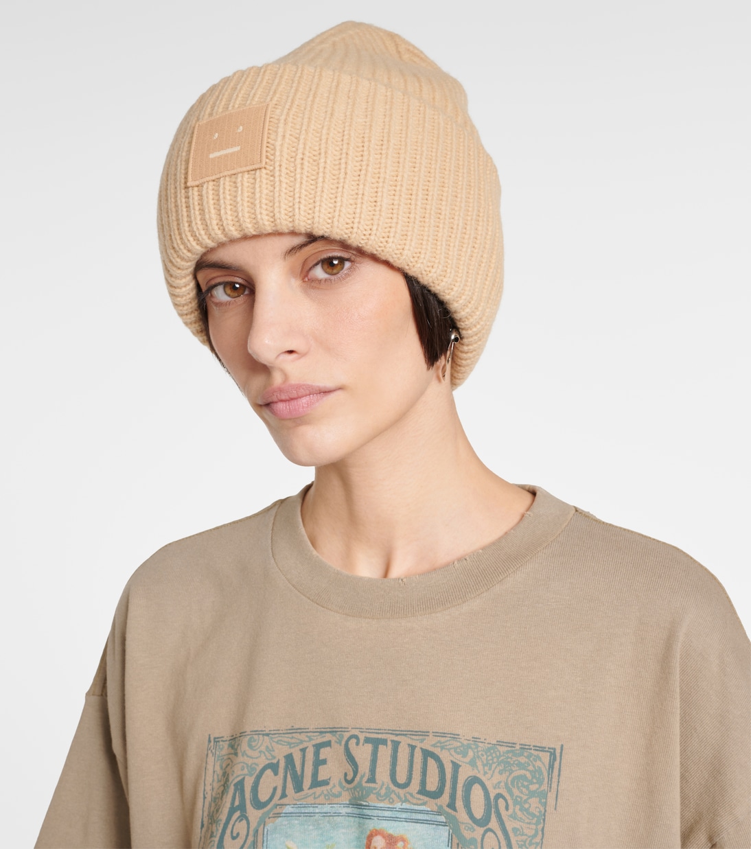 Large Face ribbed-knit wool beanie | Acne Studios
