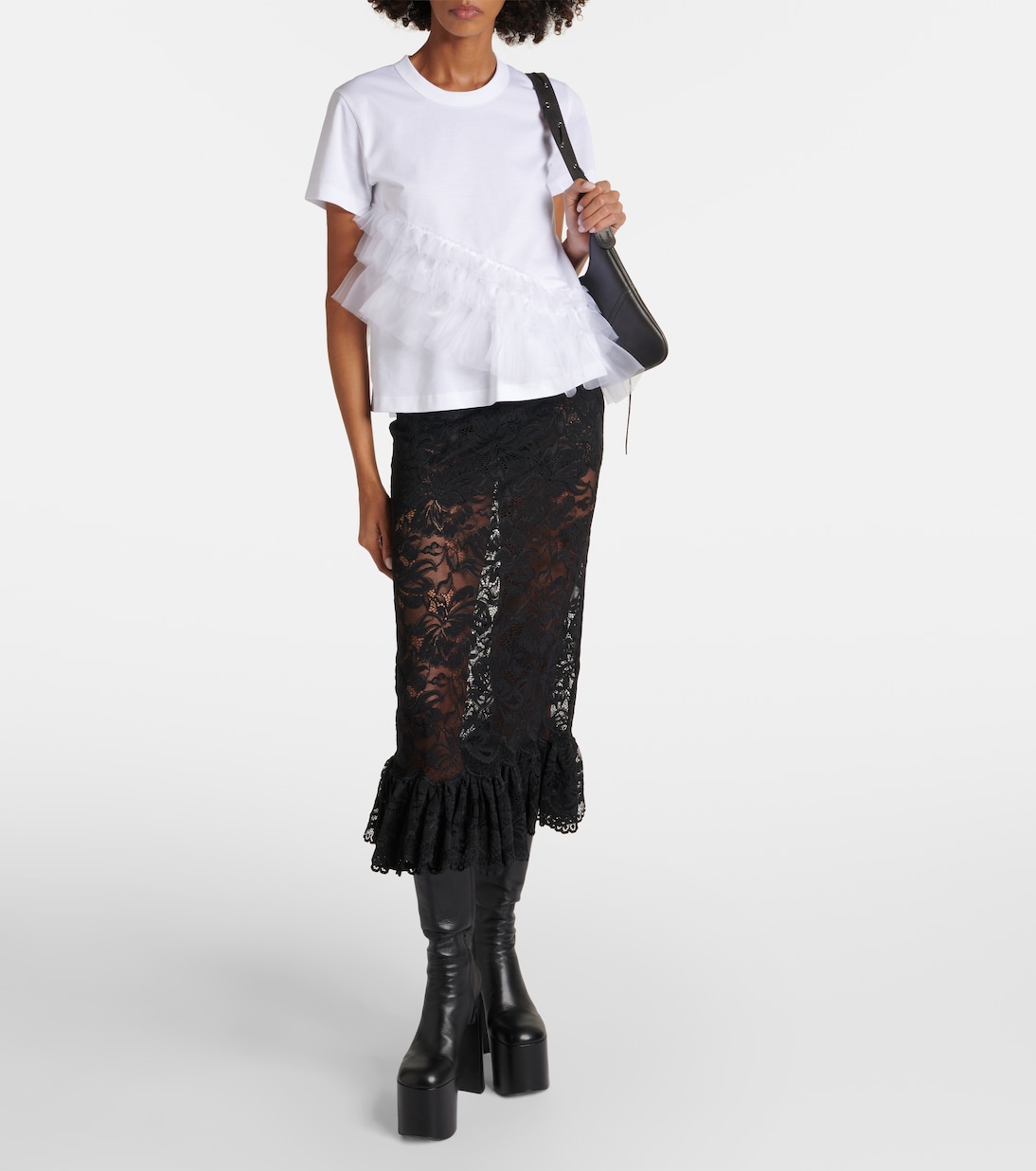 T-shirt in jersey di cotone con tulle | Noir Kei Ninomiya
