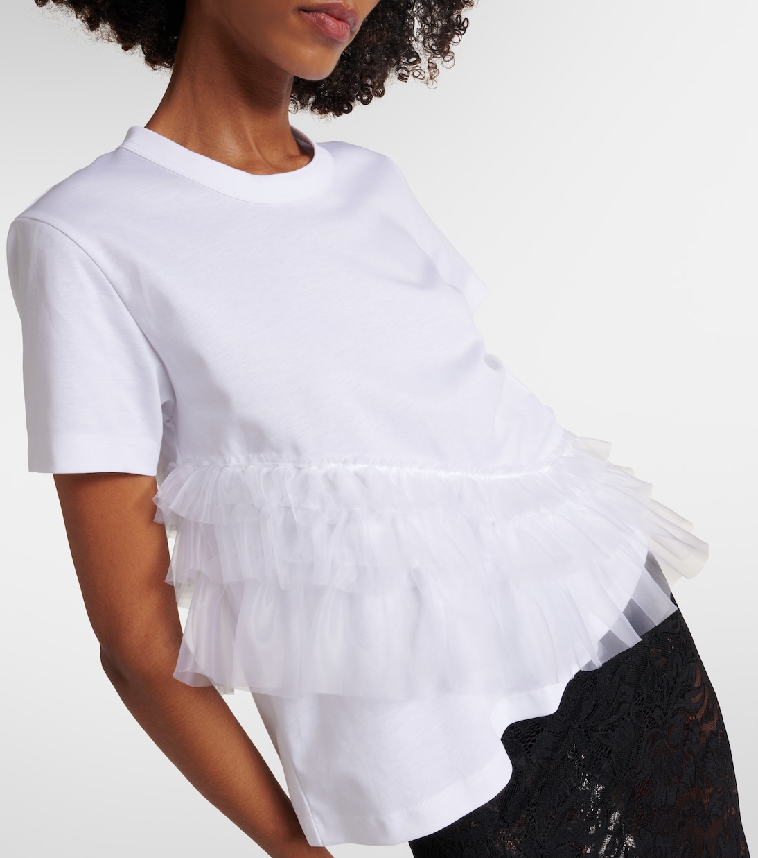 T-shirt in jersey di cotone con tulle | Noir Kei Ninomiya