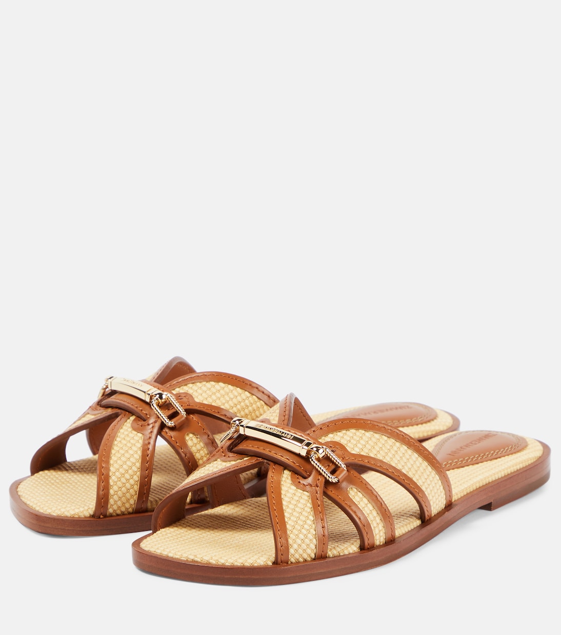 Prisma leather-trimmed raffia slides | Zimmermann