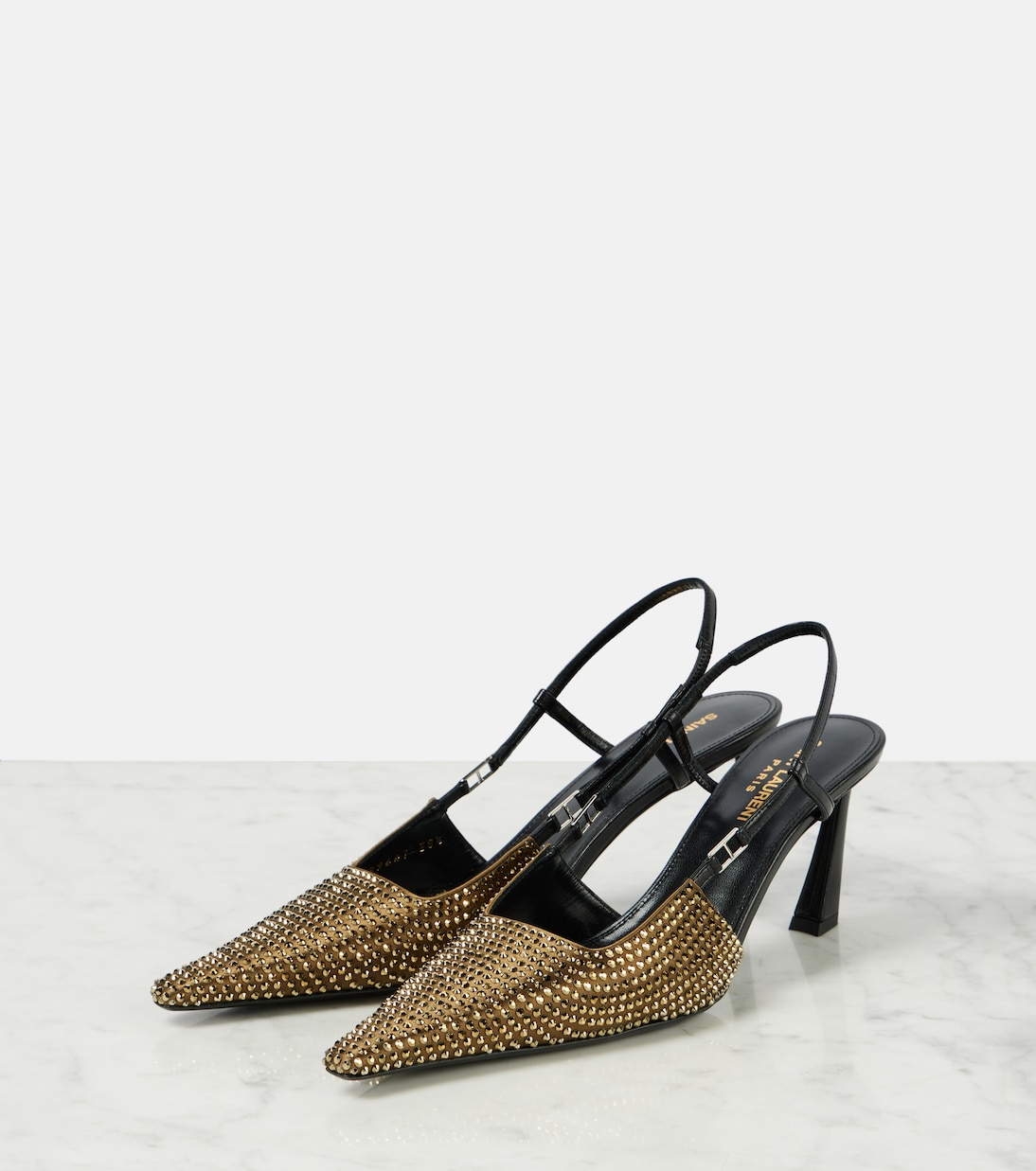 Slingback-Pumps Andree aus Satin mit Kristallen | Saint Laurent