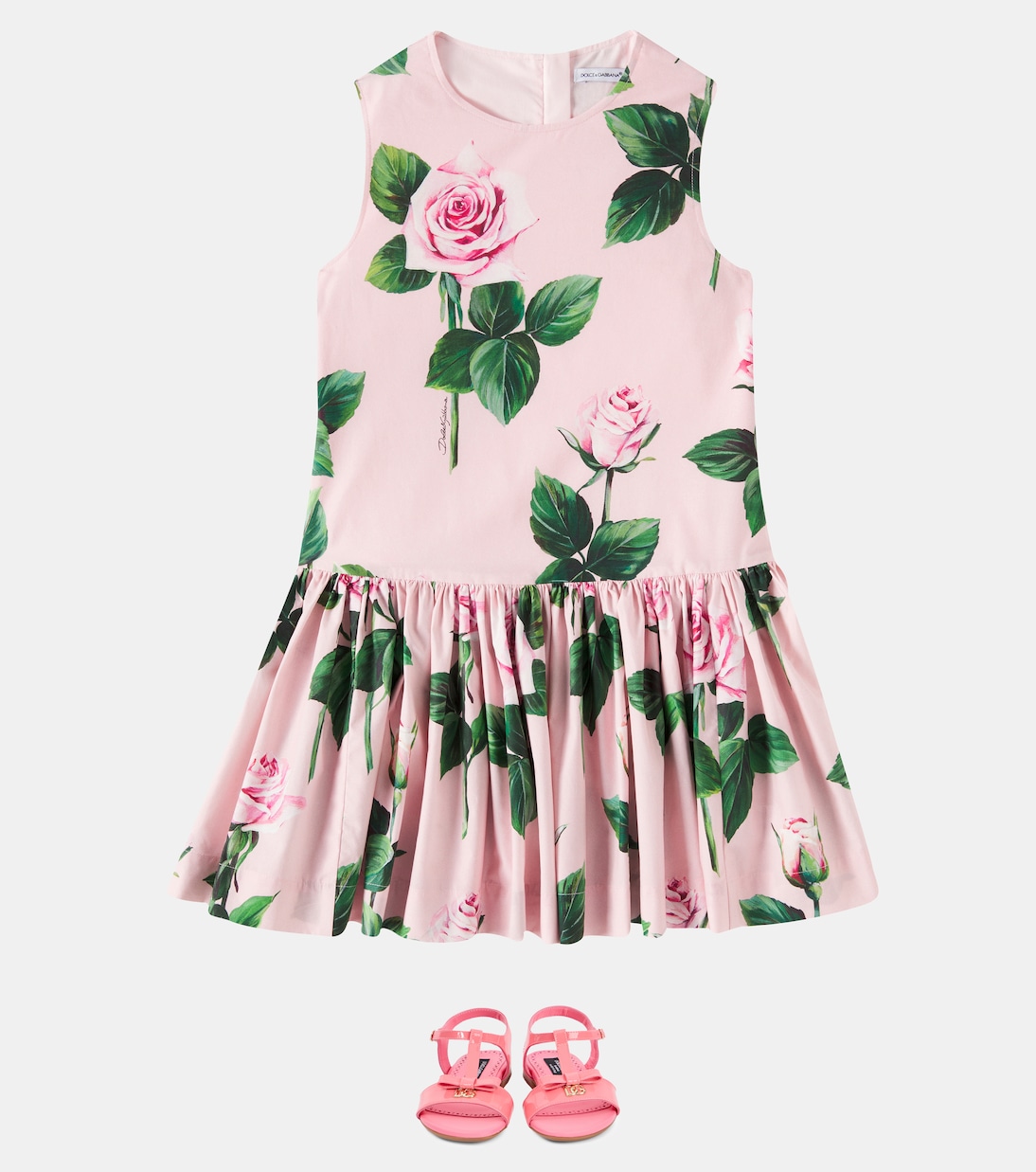 Floral pleated cotton dress | Dolce&Gabbana Kids