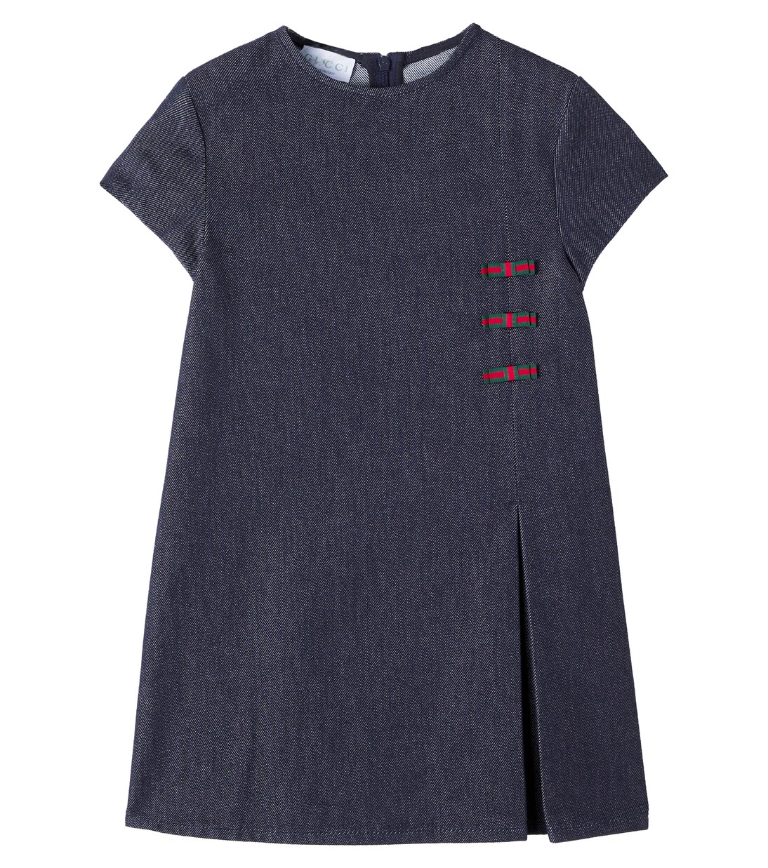 Web Stripe褶裥牛仔连衣裙 | Gucci Kids