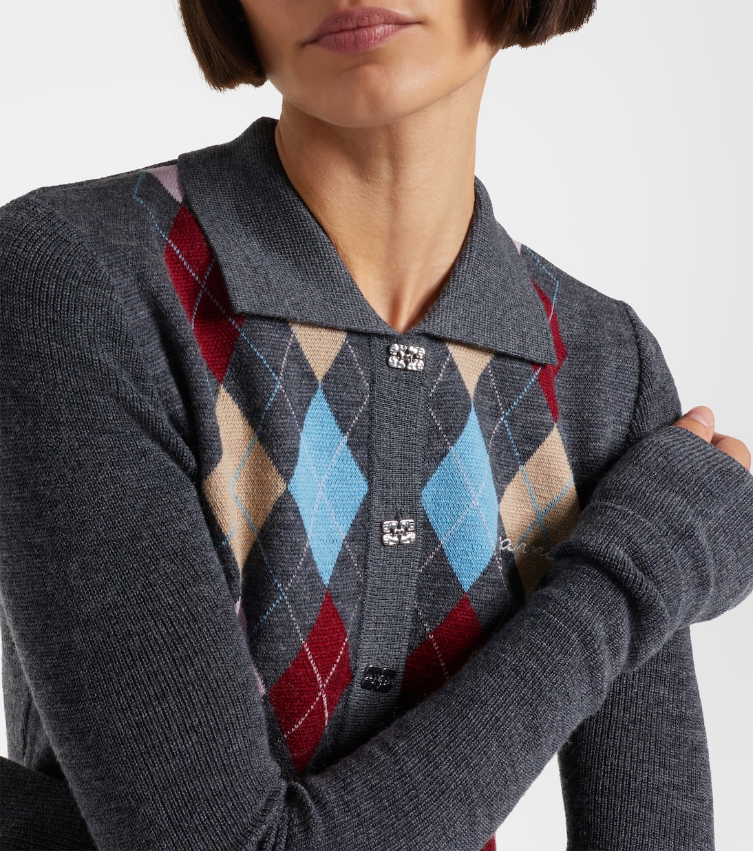 Argyle wool polo sweater | Ganni