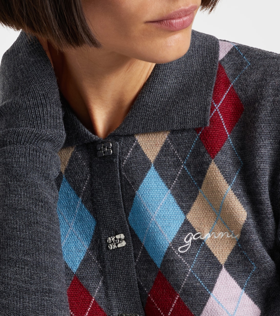 Argyle wool polo sweater | Ganni