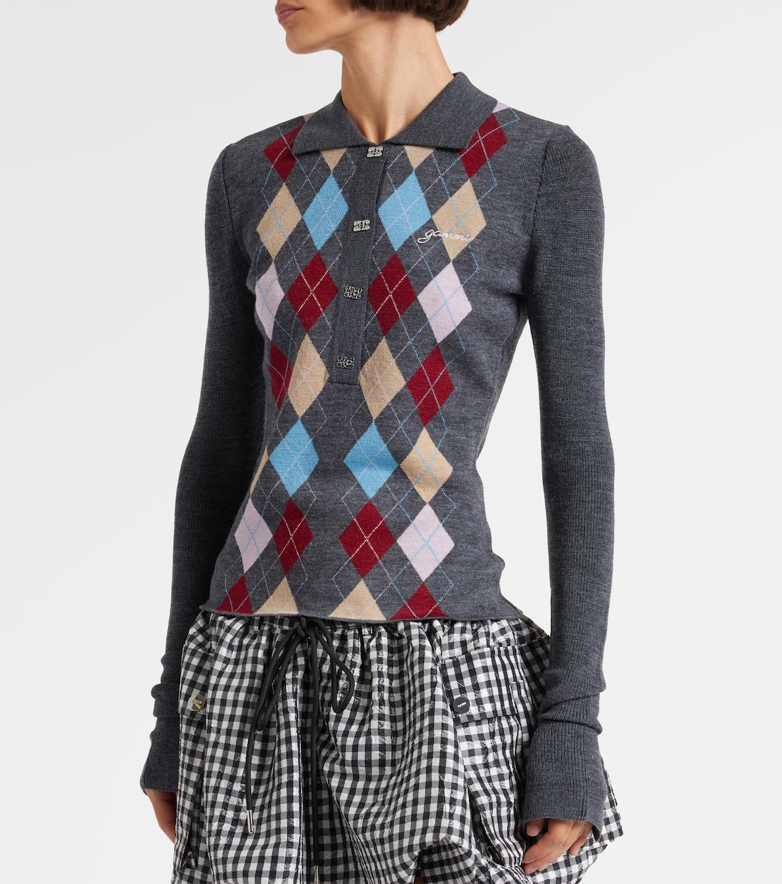 Argyle wool polo sweater | Ganni
