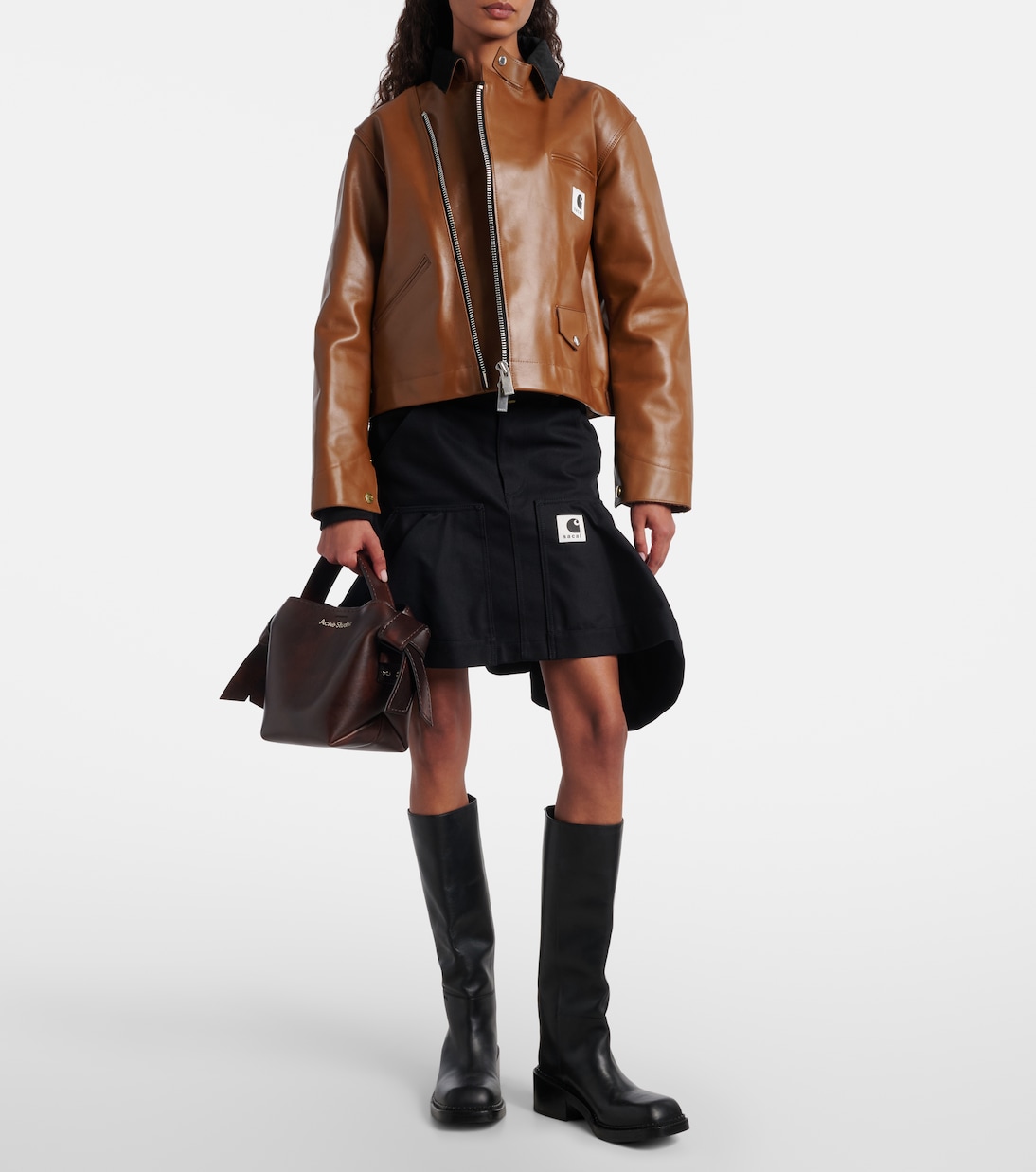 x Carhartt asymmetric leather jacket | Sacai