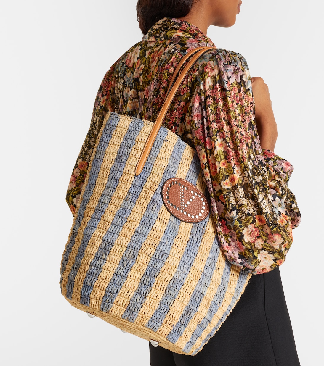 Cabas VLogo Large en raphia et cuir | Valentino Garavani