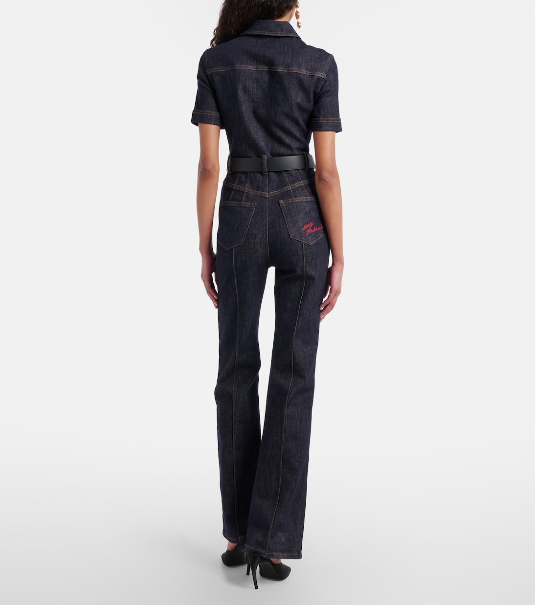 Belted denim jumpsuit | Self-Portrait