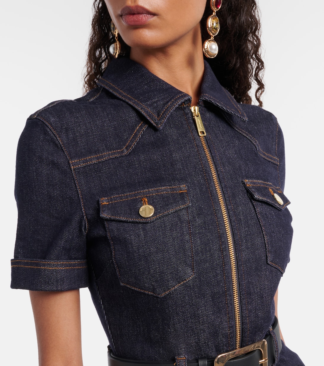 Belted denim jumpsuit | Self-Portrait