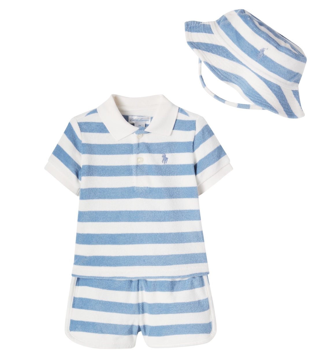 Baby cotton-blend polo shirt, shorts, and hat set | Polo Ralph Lauren Kids