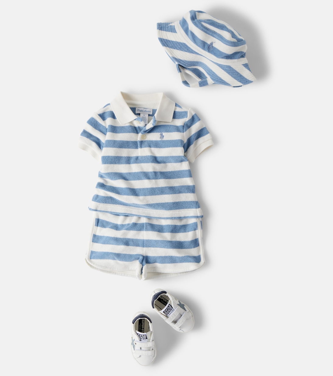 Baby cotton-blend polo shirt, shorts, and hat set | Polo Ralph Lauren Kids