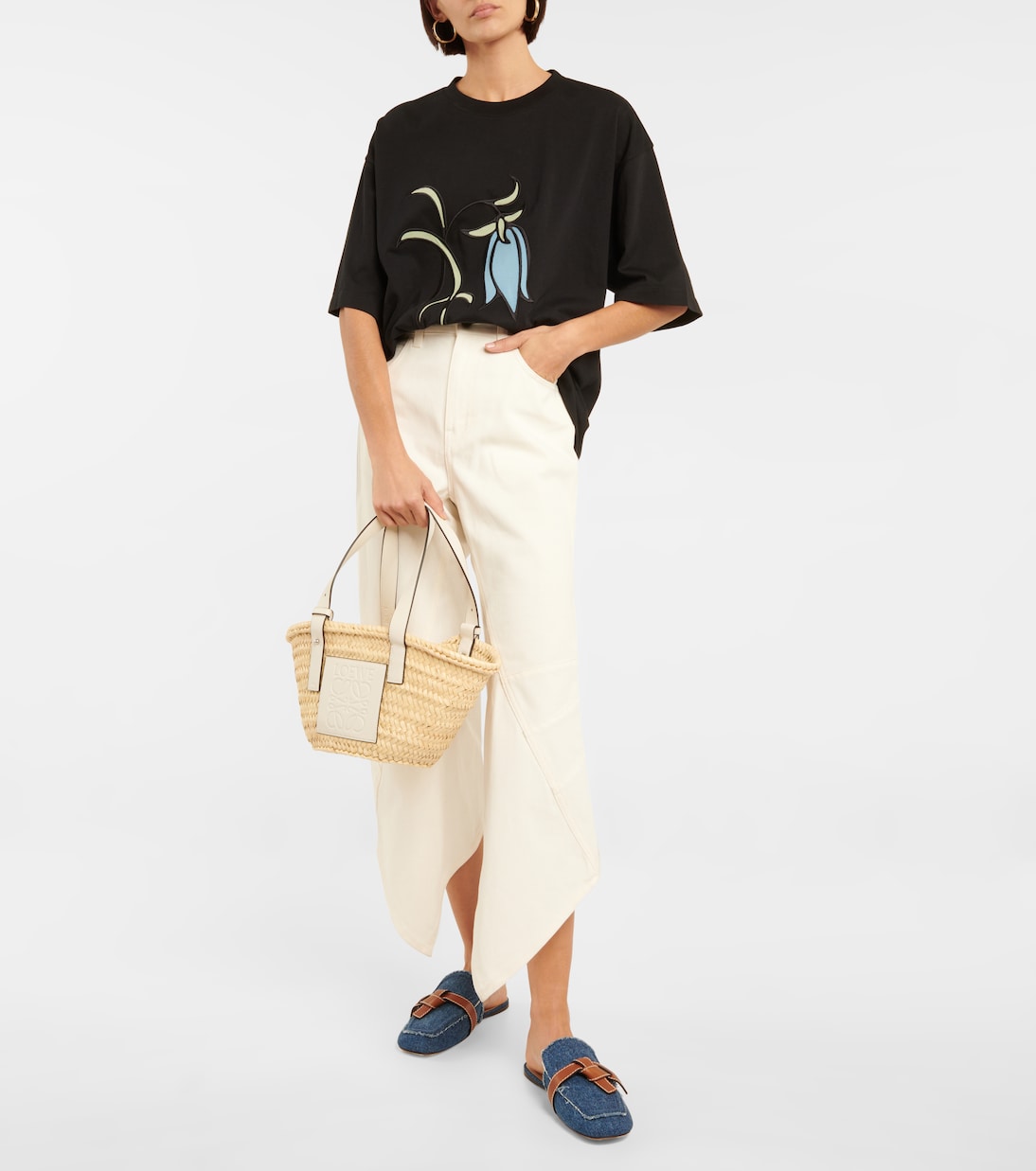 Small leather-trimmed basket tote | Loewe