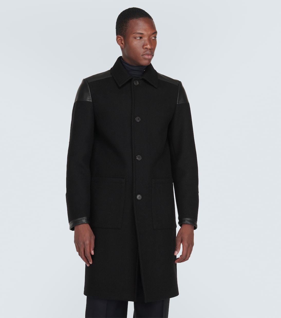 Leather-trimmed wool-blend coat  | Prada
