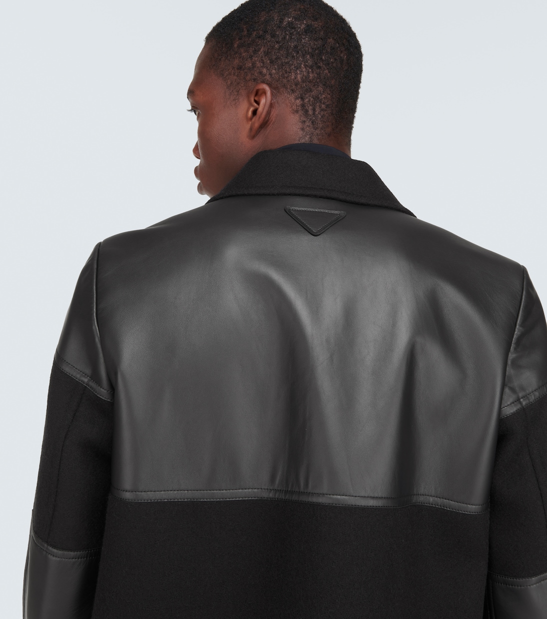 Leather-trimmed wool-blend coat  | Prada
