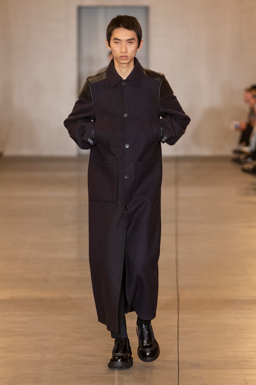 Leather-trimmed wool-blend coat  | Prada