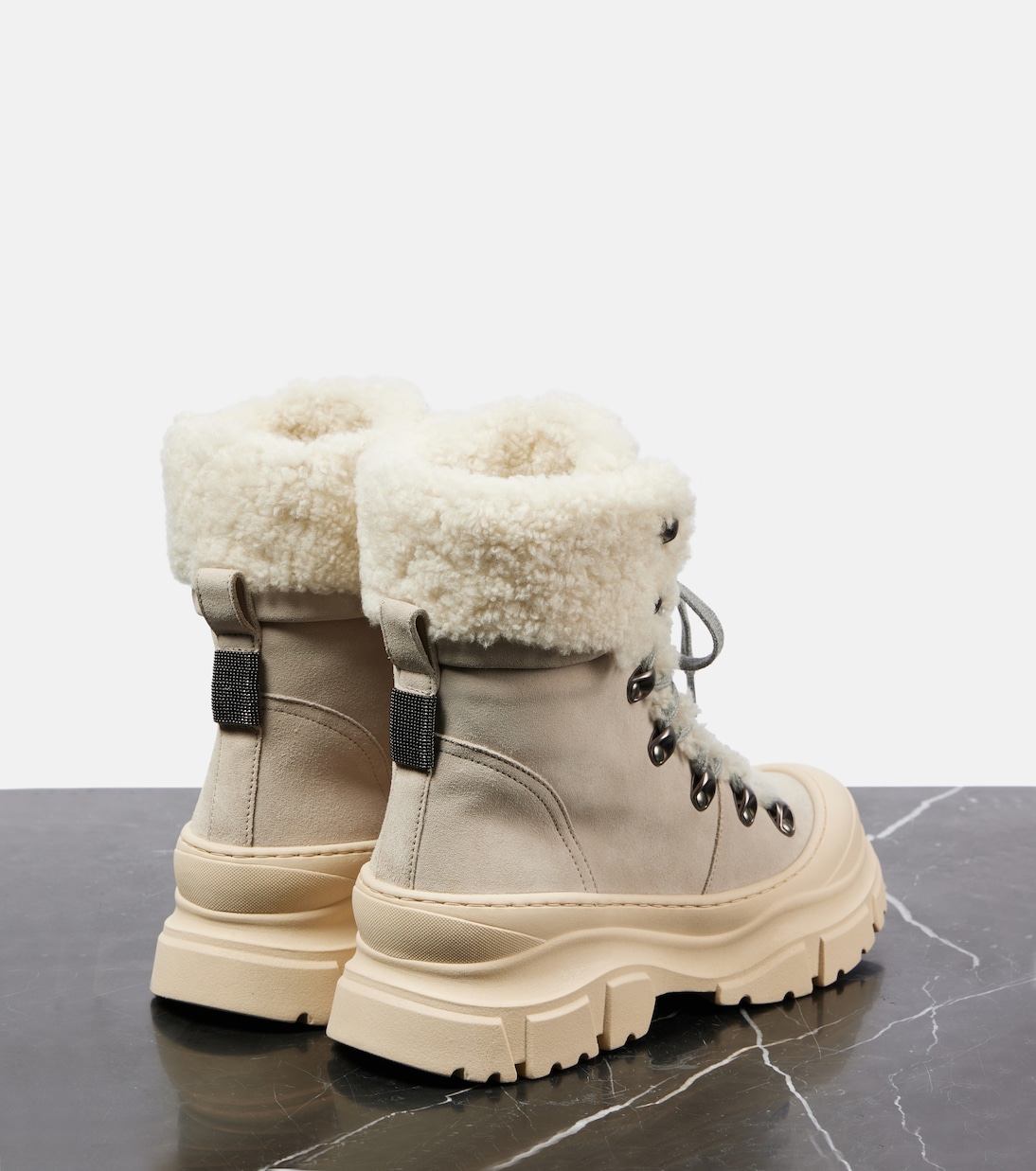 Stivaletti in suede e shearling | Brunello Cucinelli