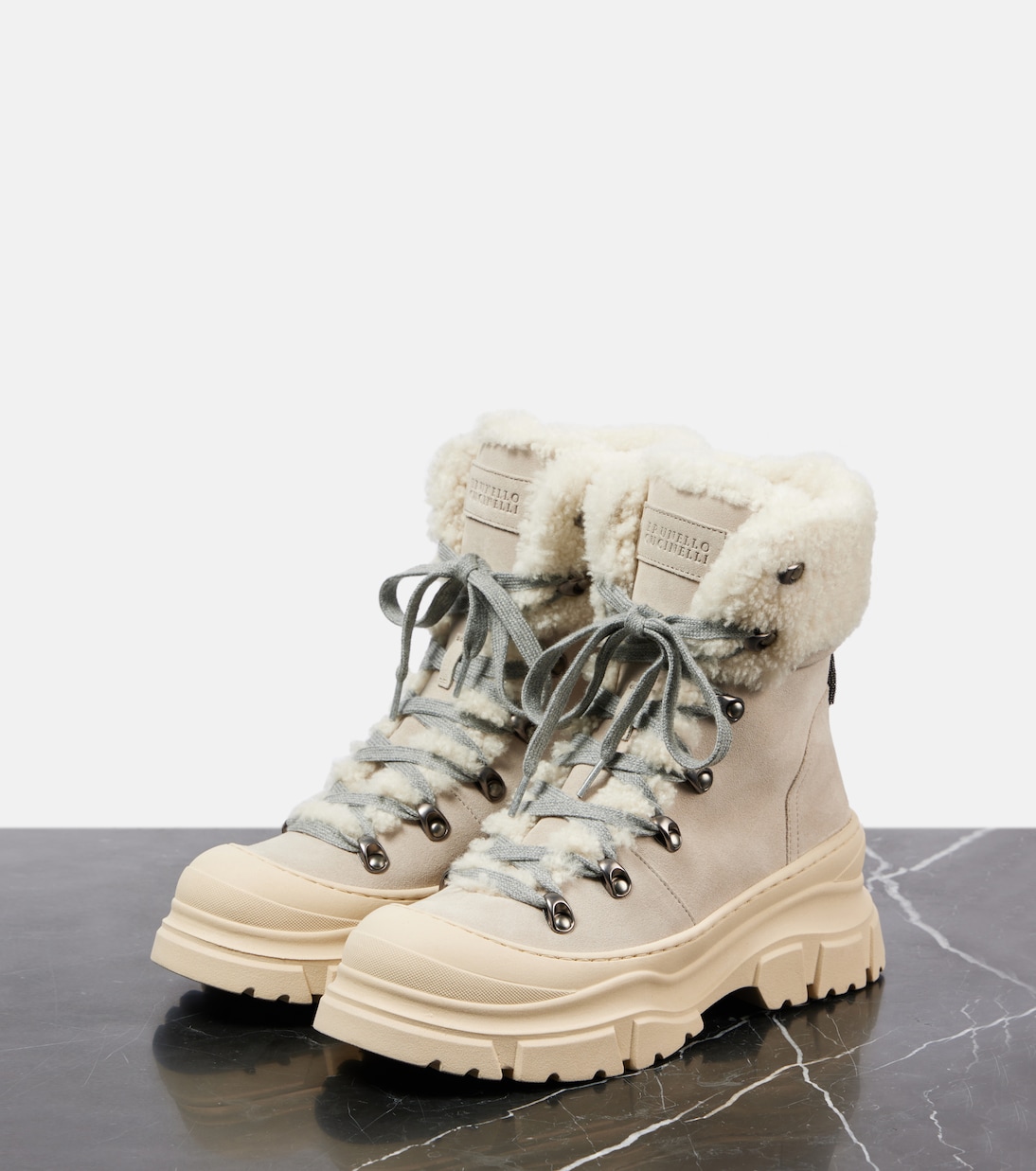 Stivaletti in suede e shearling | Brunello Cucinelli