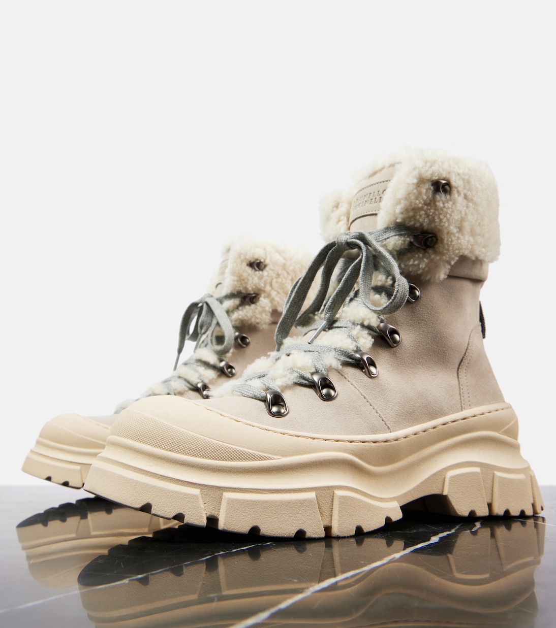 Stivaletti in suede e shearling | Brunello Cucinelli