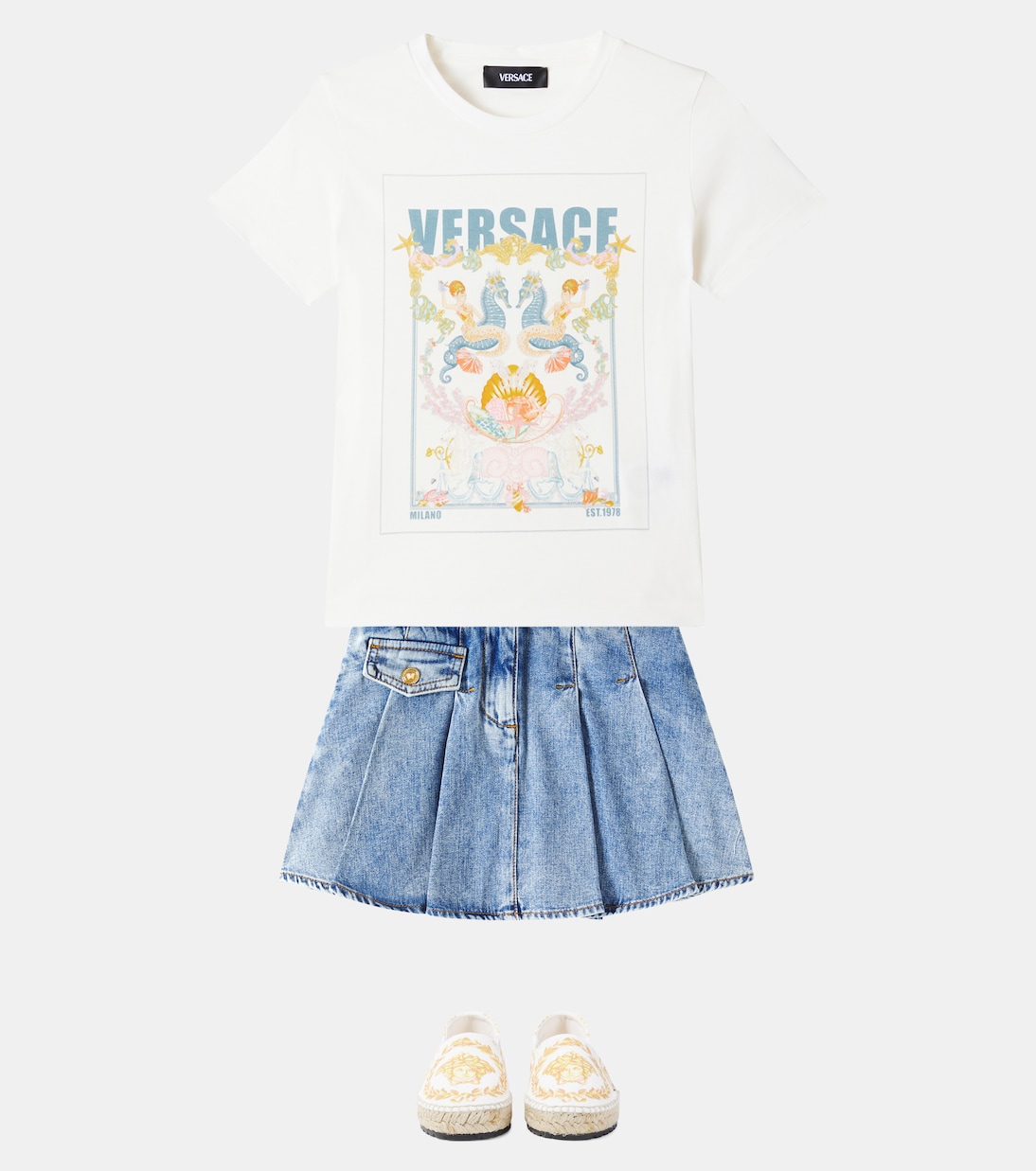 Embroidered denim skirt | Versace Kids