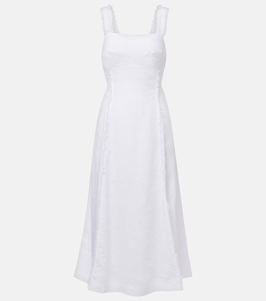 Pampelonne fringed linen midi dress | Heidi Klein