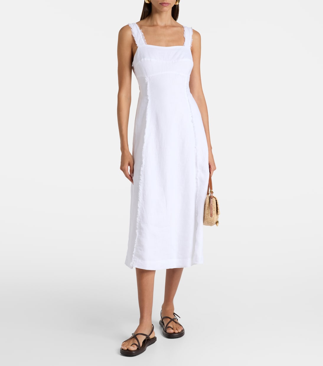 Pampelonne fringed linen midi dress | Heidi Klein