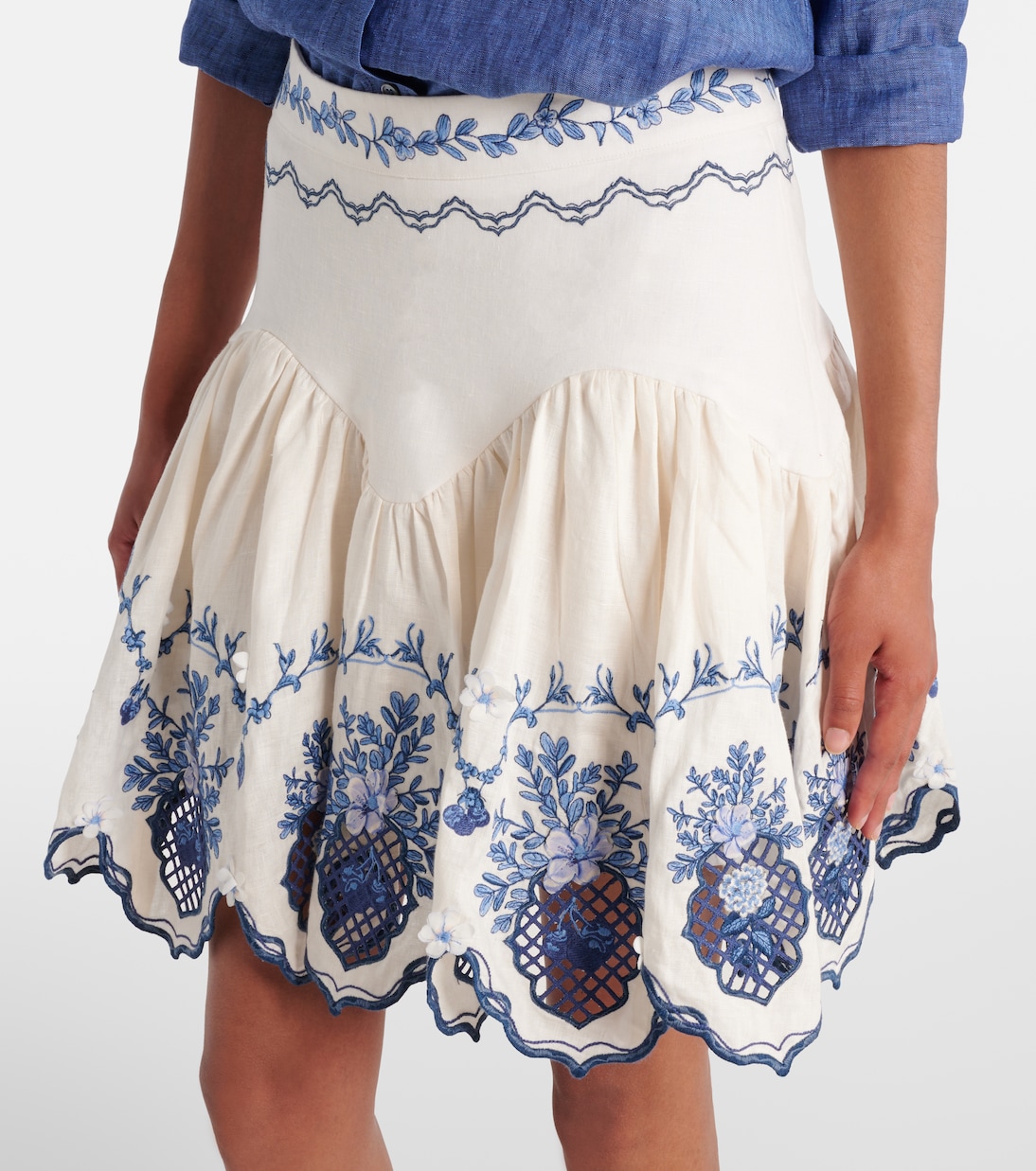 Acai embroidered floral linen miniskirt | Agua by Agua Bendita