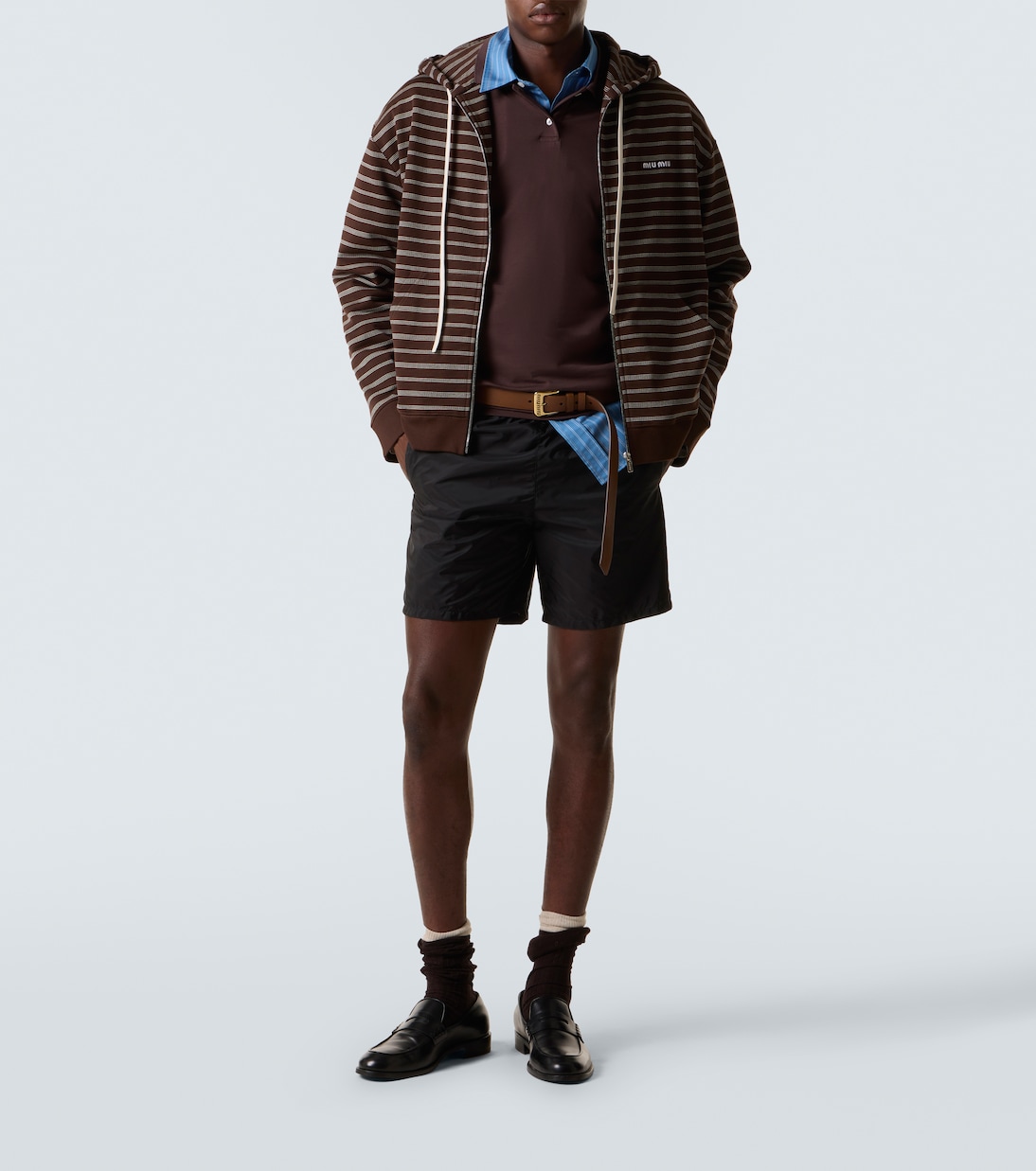 Layered striped cotton polo shirt | Miu Miu