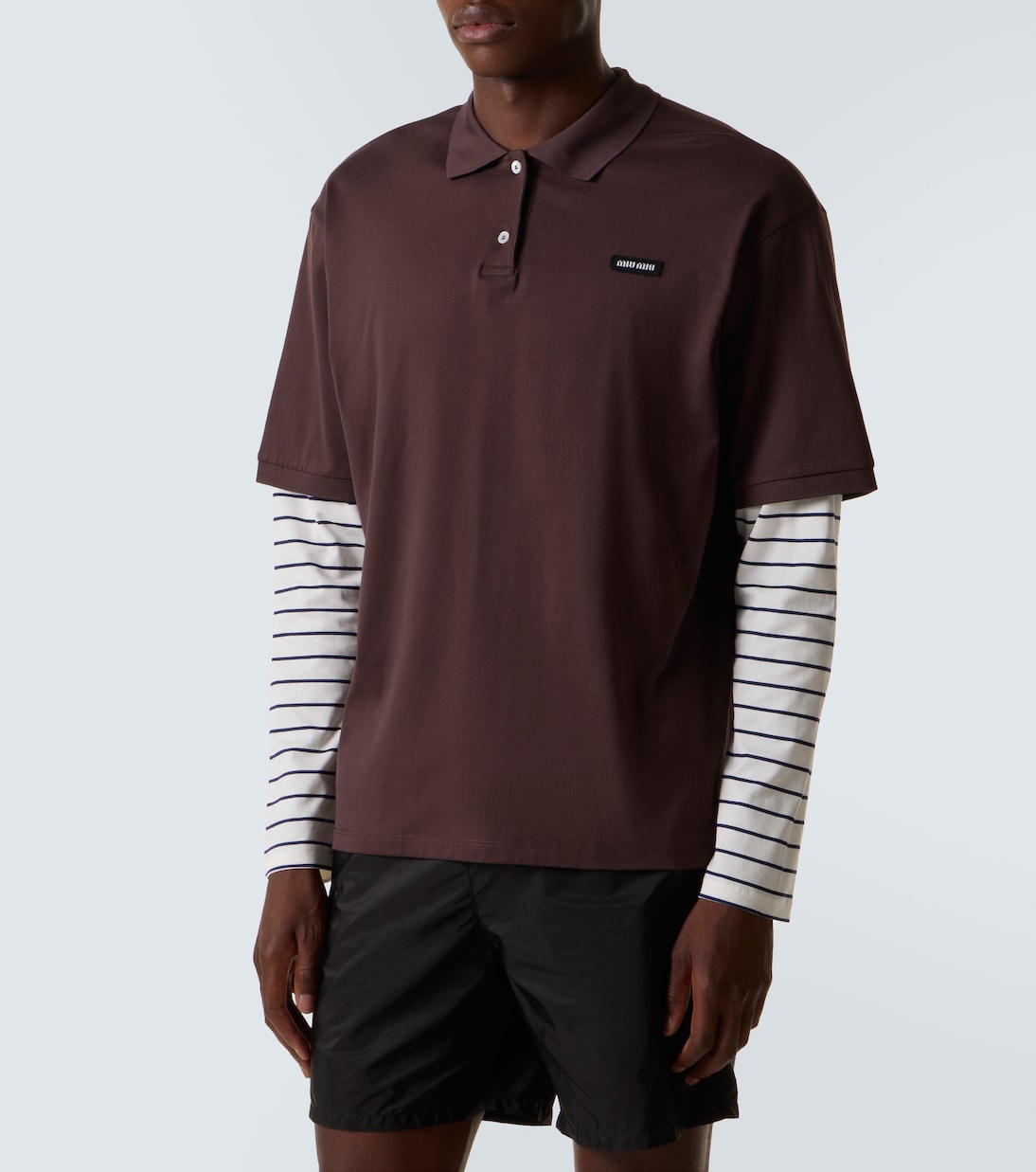 Layered striped cotton polo shirt | Miu Miu