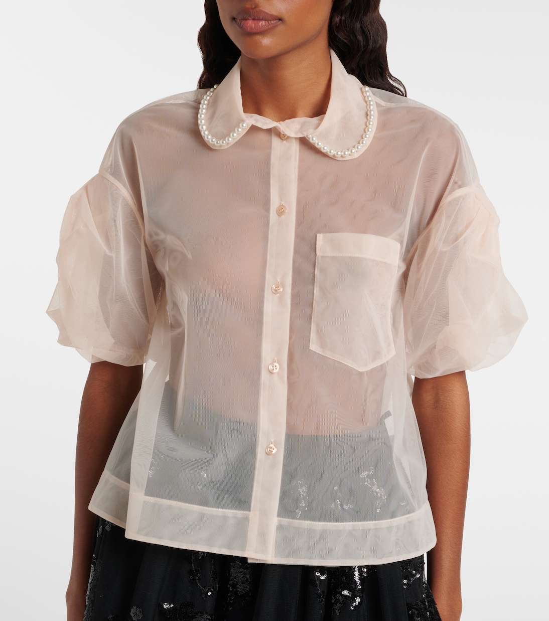 Cropped puff-sleeve tulle shirt | Simone Rocha