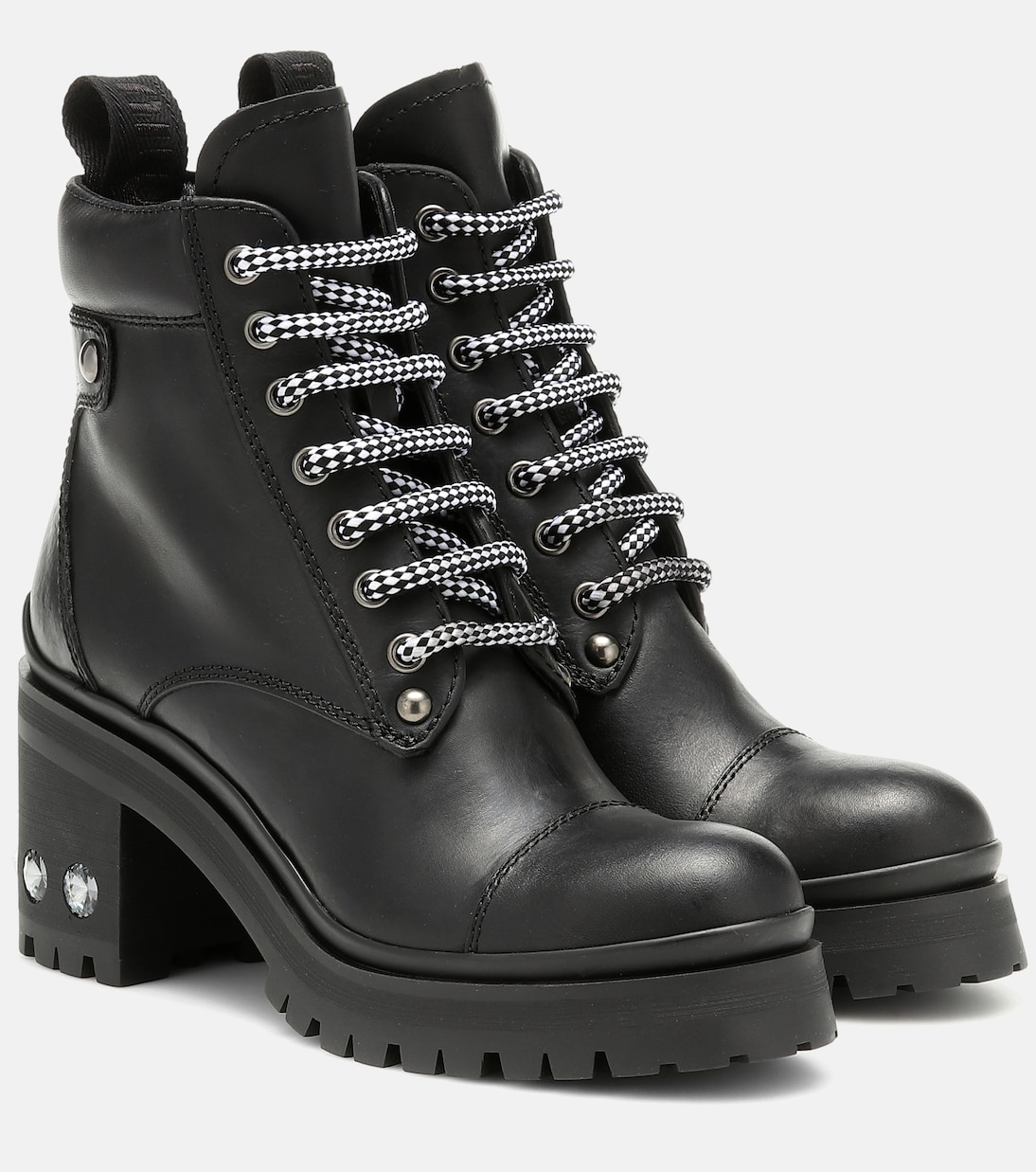 Verzierte Schnürstiefel aus Leder | Miu Miu