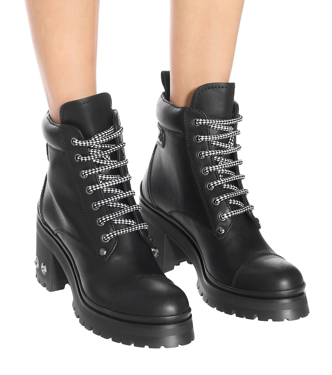 Verzierte Schnürstiefel aus Leder | Miu Miu