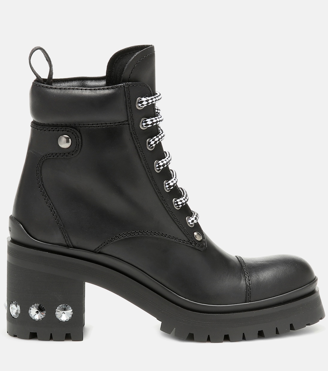 Verzierte Schnürstiefel aus Leder | Miu Miu