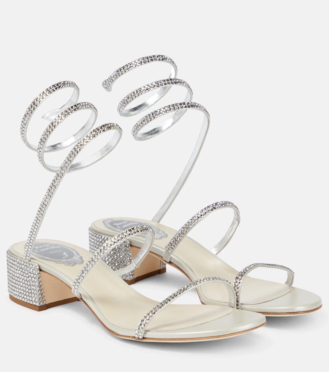 Cleo 45 embellished satin sandals in silver Rene Caovilla Mytheresa